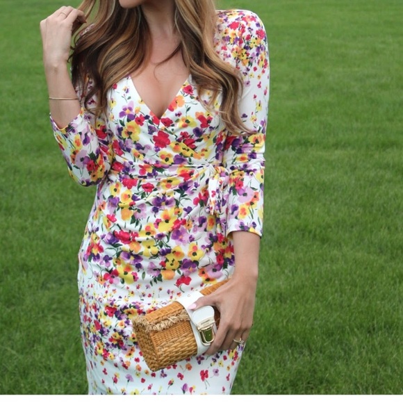 Jessica Simpson womens 6 midi floral vneck wrap belt elastic fabric dress spring - Picture 2 of 12